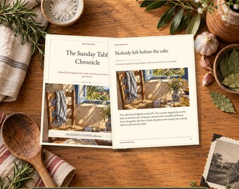 Recipe Book Template: Sunday Table Chronicle, 20 Editable Family Story Pages, PPTX and PDF