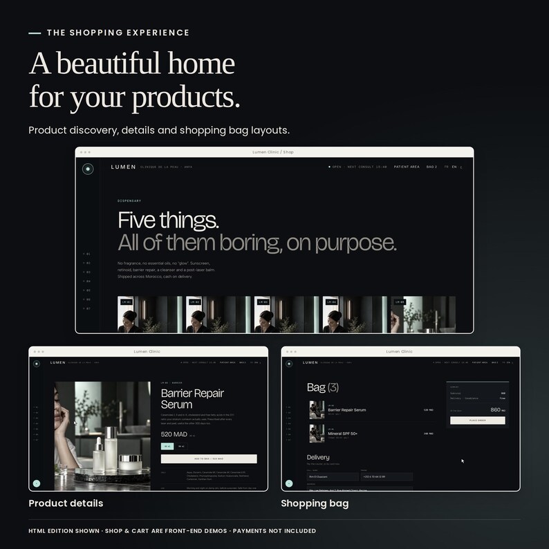 Lumen Clinic: actual responsive HTML layouts for desktop, tablet and mobile.