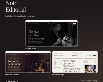 Noir Editorial Skincare Website Bundle | 3 Themes, 3 Code Versions