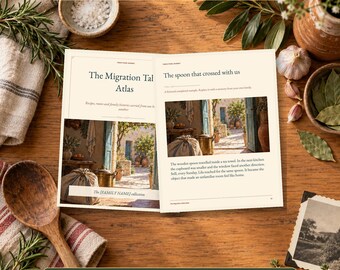 Recipe Book Template: Migration Table Atlas, 20 Editable Family Story Pages, PPTX and PDF