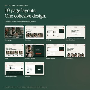 Jardin d'Hiver: real booking interface states, from choosing a service to the confirmation screen. Front-end demonstrations; no booking backend or payment processing included.