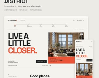Modèle de site web immobilier DISTRICT | Agence immobilière urbaine | HTML, React et Next.js | 10 pages