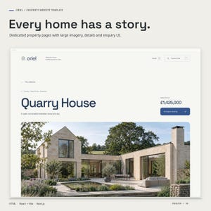 A dedicated ORIEL HTML property page showing the property image, title, guide price and enquiry button.
