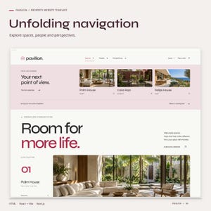PAVILION HTML navigation view: unfolding navigation. Explore spaces, people and perspectives.