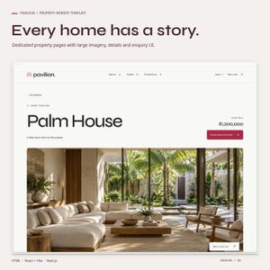 A dedicated PAVILION HTML property page showing the property image, title, guide price and enquiry button.