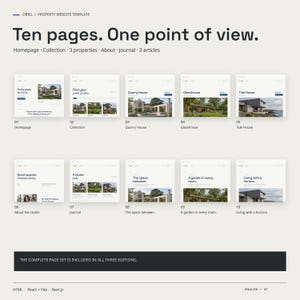 All ten ORIEL HTML pages: homepage, collection, three property pages, about, journal and three articles.