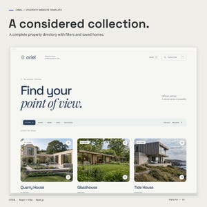 ORIEL HTML property collection with included property imagery, filters and saved-home controls.