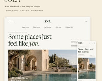 Modèle de site web immobilier SOLA | Design méditerranéen | HTML, React et Next.js | 10 pages