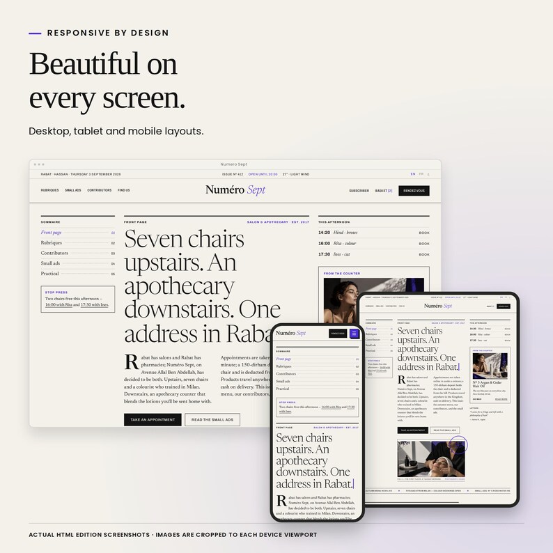 Numero Sept Editorial Salon Template | HTML, React & Next.js image 5