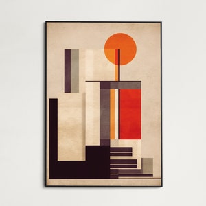 Bauhaus inspired wall art,Abstract printable art piece, Mid Century Modern, Architectural art, Retro Art, Bauhaus decor, Modern art, Design