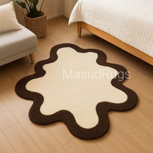 Creme Splash&quot; Irregular Hand-Tufted Wool Rug, Modern Organic Shape, Colorful Area Rug for Living Room and Bedroom, Handmade Home Decor