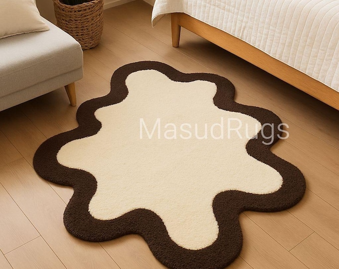 Melting rug 8x10 White and gray Irregular Hand-Tufted Wool Area Rug, Multi-Color, Handmade home decor rugs for Living Room, Bedroom Rugs 6x9
