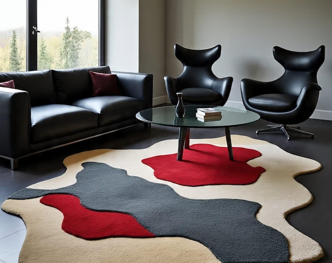 Handmade Red & Cream Rug Tera—Unique Modern Tufted Carpet, Vibrant Home Decor, Luxury Accent for Living Room, Bedroom, and Office room rug