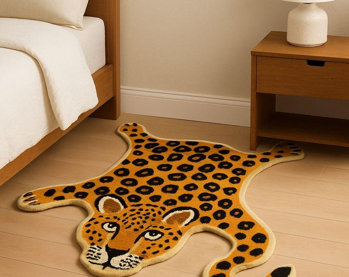 HandTufted Leopard Wool Area Rugs for Bedroom, Modern Animal Print Wildlife-Inspired Handmade Living Room 5x5 8x8 10x10 Feet
