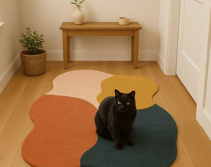 Orange, Yellow, and Abstract Irregular Shape Multi-Color Premium Hand-Tufted Woolen Area Rug for Bedroom, Living Room, Gifts, Kids' Room