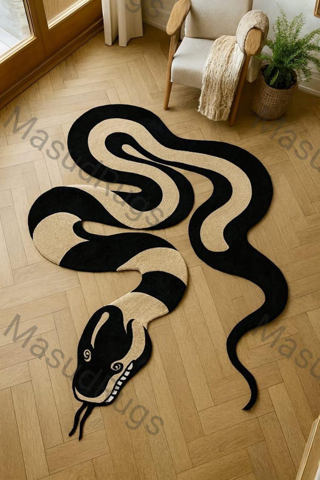 Skunk Rug Hand-tufted Wool Snake Rug, Black and Cream Abstract Carpet - Etsy