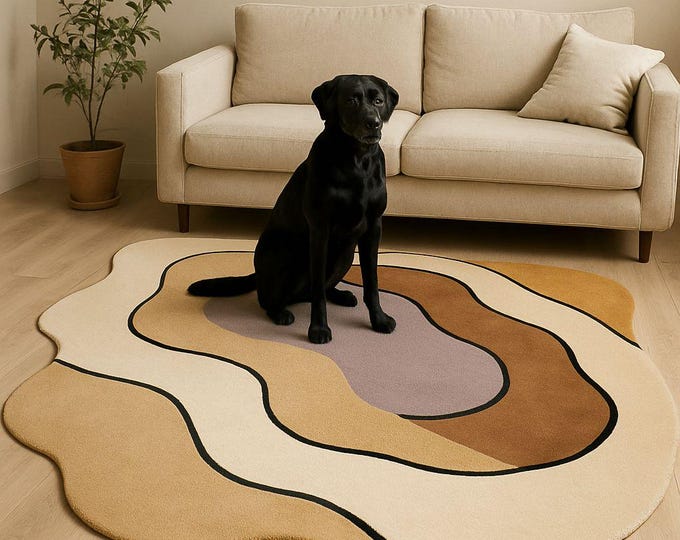 Handmade Irregular Rug—Modern Abstract Carpet for Living Room Bedroom | Unique Black & Multicolor Design | Trendy Home Decor rug 8x8 10x10
