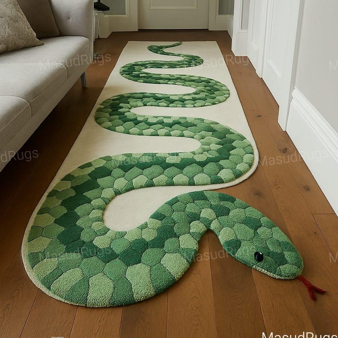 Whitesnake Rug Hand-tufted Wool Snake Rug | Green Reptile Hallway Runner - Etsy