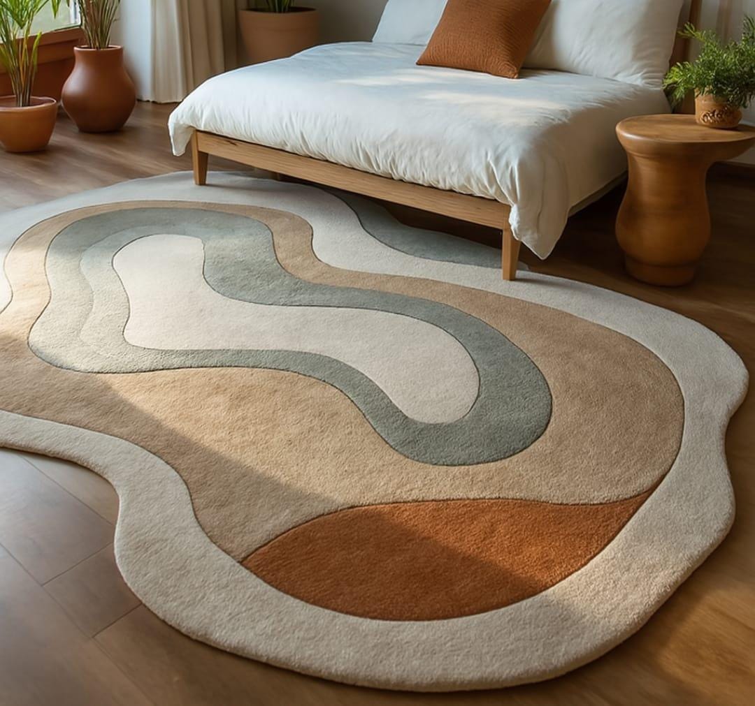 Wool Wave Rug Hand-tufted Wool Wave Rug, 6x9 Abstract Boho Decor - Etsy