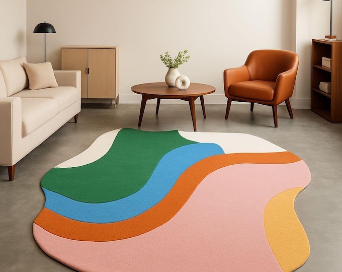 Heart Pink Navy Blue Irregular Rug, colorful pink bedroom 8x10 Carpet – Hand-Tufted Modern Area 5x8 8x10 Rug for Living Room, Bedroom, Décor