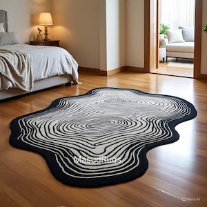 Hand-Tufted Woolen Amoeba Rug: Black Irregular Shape, Modern Design
