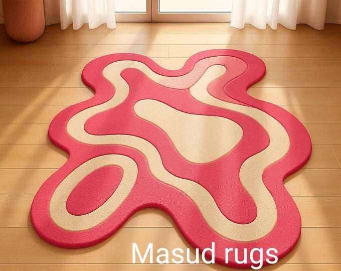 Rug Irregular, 8x10 Irregular Rug, Room Rug Handmade Carpet for a Bedroom with a Romantic Heart-Shaped Floral Rug Featuring Red and Rug