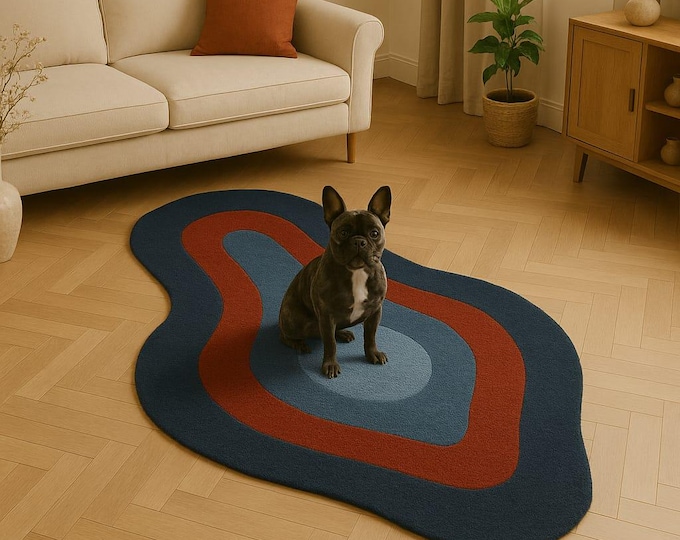 Irregular wavy Colors Blue Area Rug Navy Blue Living, Bedroom, Kitchen Artisan Crafted Amoeba Rug Blue Hues for Modern Home (5x8, 8x10 feet)