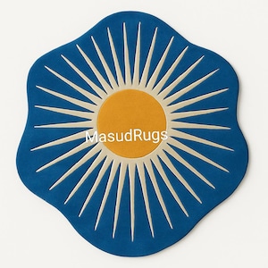 Starburst Wool Rug: Midnight Sun Design, Blue & Yellow, Handmade