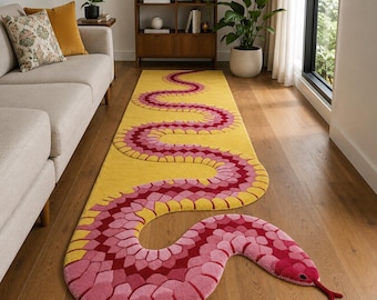 Hand-Tufted Snake Rug Irregular Runner for Hallways | Cozy Animal Carpet Décor | Eye-Catching Reptile-Inspired Floor Art RugMasudRugs