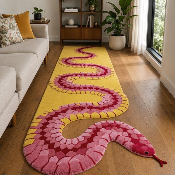 Hand-Tufted Snake Rug Irregular Runner for Hallways | Cozy Animal Carpet Décor | Eye-Catching Reptile-Inspired Floor Art RugMasudRugs