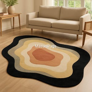 Modern Irregular Handmade Wool Area Rug, 8x10 6x9 5x8 7x10 4x6, Abstract Melting Layers Rug for Bedroom, Living Room, Office Decor Rug
