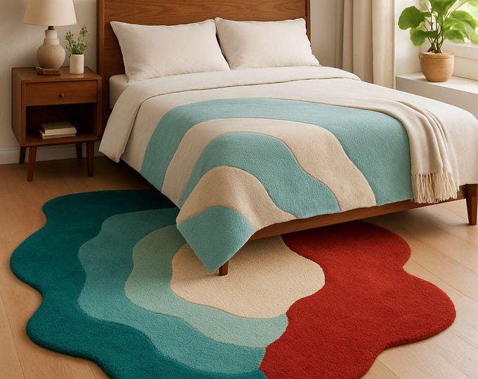 Irregular Red Rug, handmade, Artisan Red Area Rug for Bedrooms Ruby Red Dream Rug Heartfelt Home Decor Weave 5x8, 8x10 8x11 9x12 gaming area
