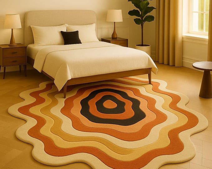 Irregular Beauty Rug Abstract Hand Tufted Area Rug -  Multicolor Blob Carpet, Mid-Century Modern Inspired, Irregular Shaped for Living Room