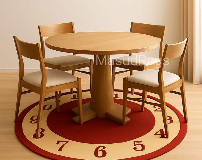 Clock Rug—Red in Beige Circular Carpet | Unique Wall Hanging Design Clock-Shaped Rug - Modern Wall Decor | Red & Beige Color rug 5x5 8x8 ft