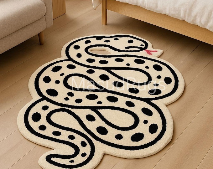 Snake colorful rug Handmade Animal Rug Modern Wool Rug for Kids' Room, Abstract Living Room Ding Rug, Hand Tufted 8x10 9x12 Feet