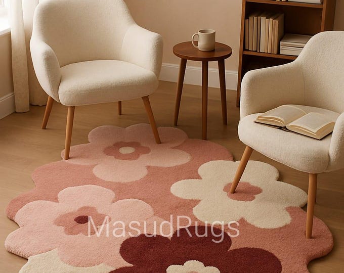 8x10 Rosabelle—Blush Rose Pink Rug, Flower Wool Carpet for Living Room, Nursery, Pink and Cream Flower Modern Bedroom Flower Rug 6x9 5x8 Ft