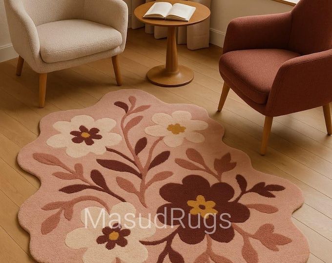 Handmade Woolen Rug with Rose Shape, Irregular Design, and Decorative Multi-Unique Design for Living Room, Bedroom, and Children's Room