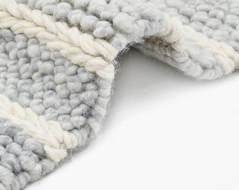 Handwoven Sky Blue Wool Rug | Textured Striped Rug Living Room Bedroom | Modern Flatweave Area Rug | Custom Size Available Handmade Carpet