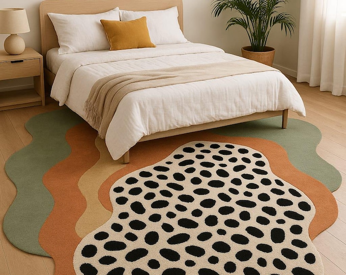 Handmade Black & White Designer Rug Bedroom, For Living room Rug Handmade, irregular Cream Decor Color of the Year, Neutral Tones 8x8 feet