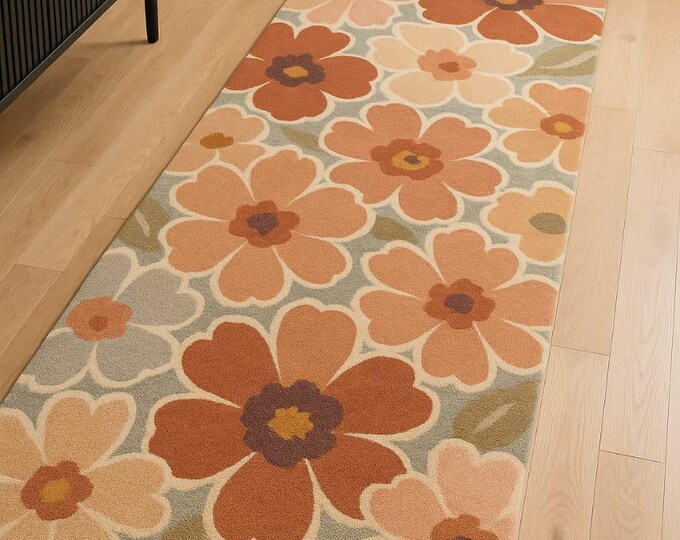 Flower Dream Garden Runner, Handmade Wool Rug, Artisan-Crafted Flower Hallway Rug, Stylish Wool Area Rug, for Living Room Bedroom 3x10 rug