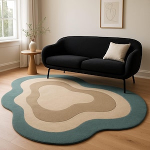 Abstract Teal Area Rug: Modern Wavy Design, 6x6 ft