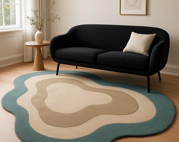carpets in pink vibrant handcrafted contemporary living space with a wavy rug organic shapes in the bedroom, and a gaming area 6 x 6 feet