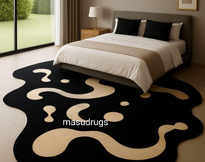 Black Cream Magic Luxe-style Rugs India's most sought-after newest decor rugs, 6x9, in striking black and Creme wool, ideal for guest rooms