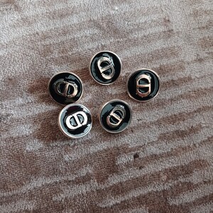 SET OF 5 LOUIS FERAUD BLACK ENAMEL ON SILVER METAL LOGO BUTTONS GOOD USED  COND
