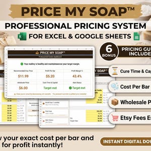 Soap Pricing Calculator Excel Google Sheets Cold Process Soap Cost Profit Margin Wholesale Calculator Small Business Pricing Spreadsheet