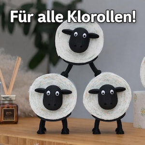 Für alle Klorolleninnendurchmesser! - Shaun das Toilettenschaf - Toilettenpapier Deko schwarz - Toilettenrollenhalter WC  Ersatzrollenhalter