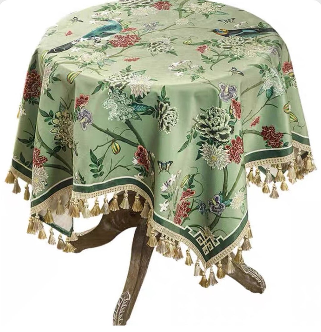 Round Tablecloth: Green Vintage Home Table Cover High-end - Etsy