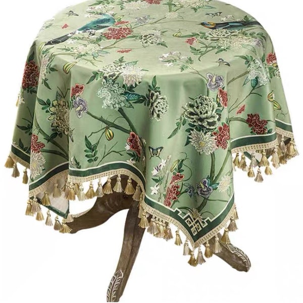 Nappe ronde : nappe verte vintage, nappe à manger haut de gamme en tissu de ferme américaine de luxe, nappe carrée