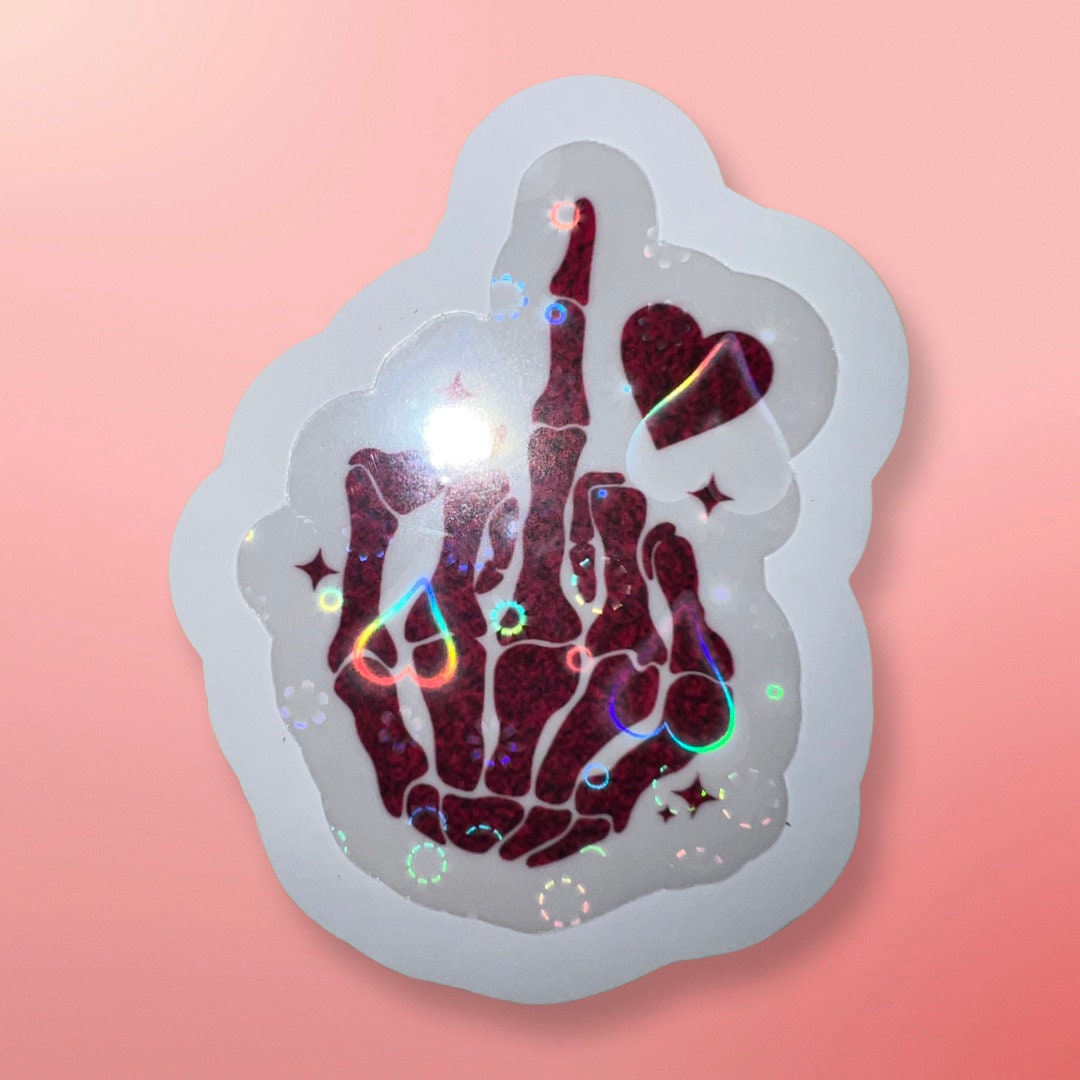 Middle Finger Pattern Pink Middle Finger W/ Heart - Pink Shimmer - Heart Holographic Laminate ...