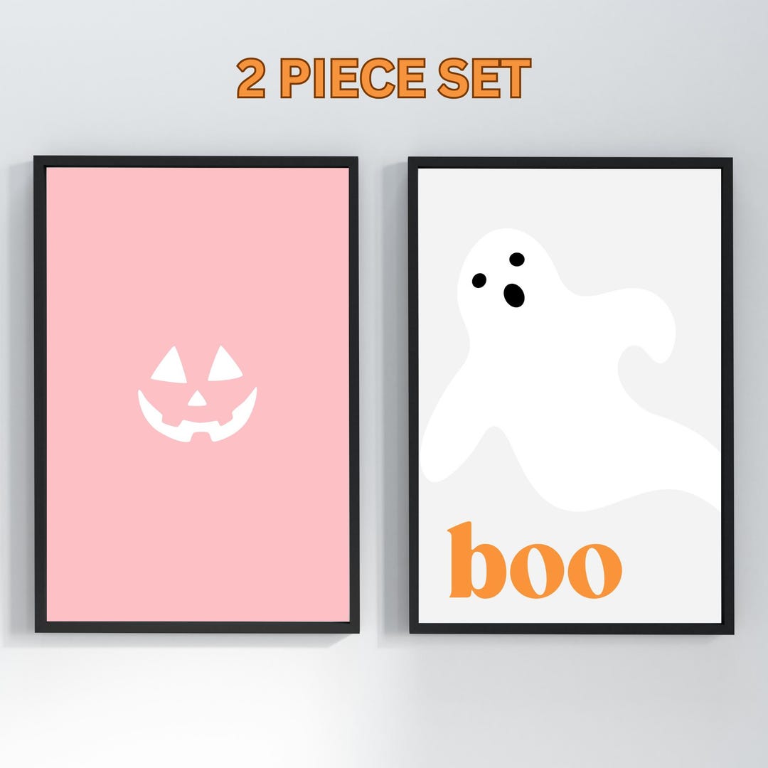 2 Piece Cute Wall Art Set | Pink Halloween Art Print | Fall Decor ...
